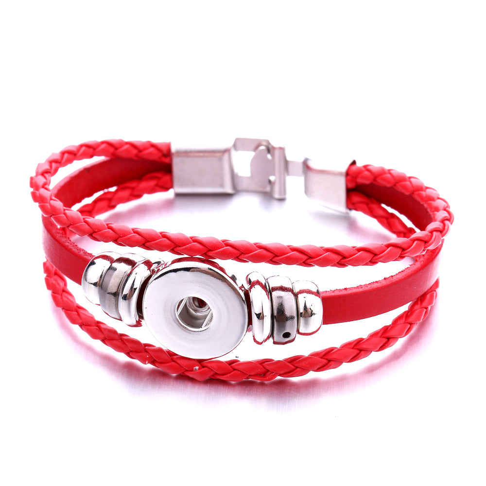 Interchangeable Snap Black Braided Leather Bracelet