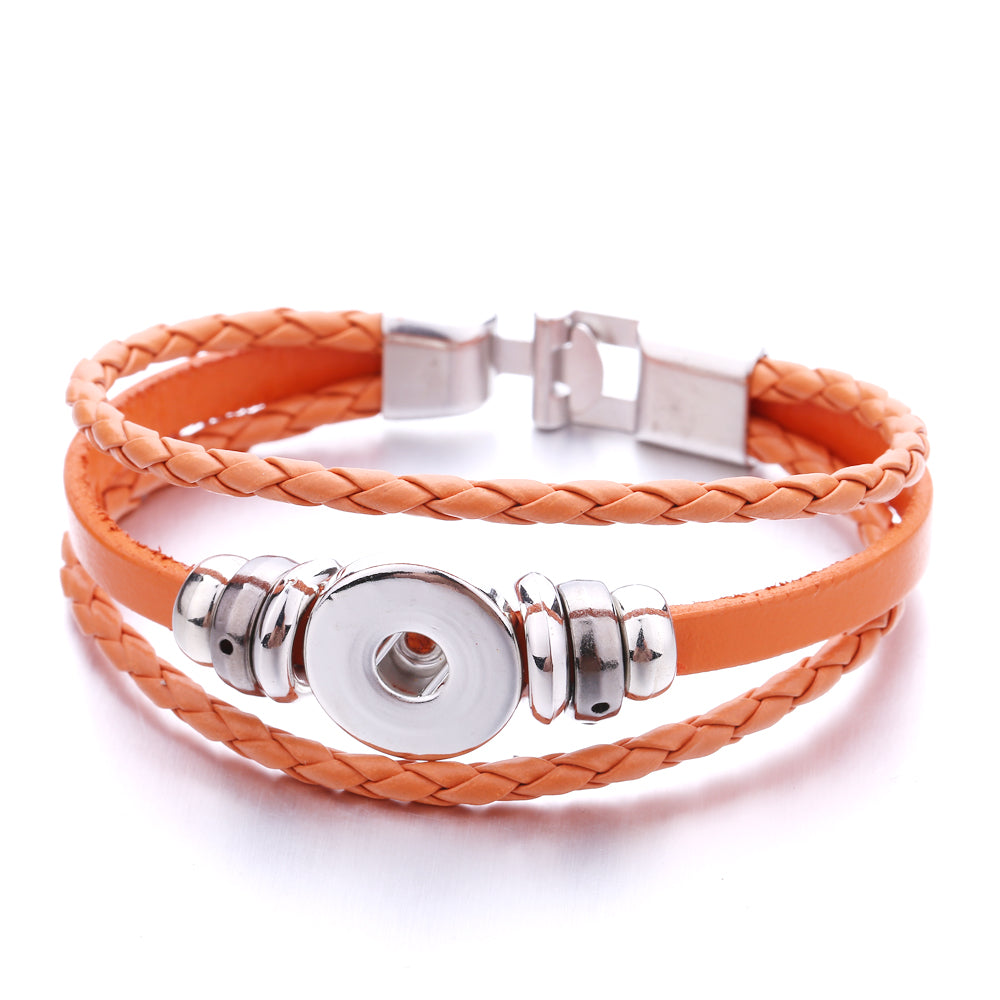 Interchangeable Snap Black Braided Leather Bracelet