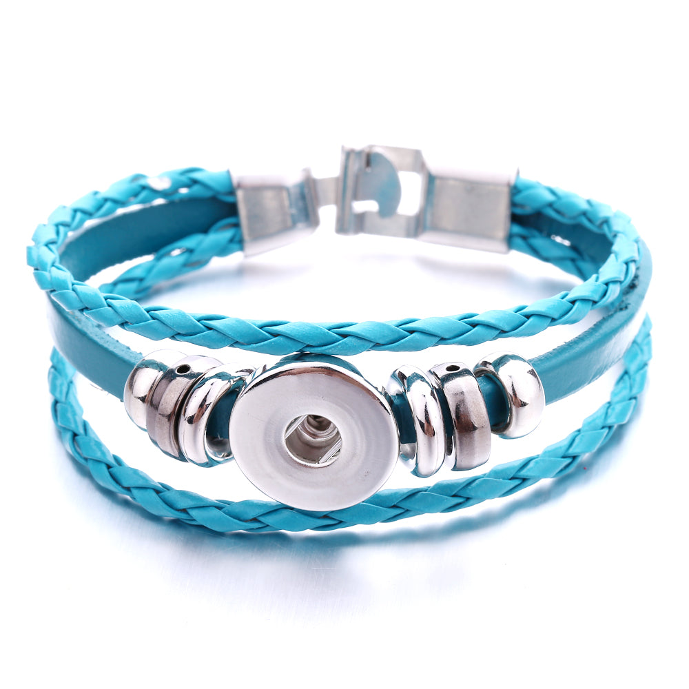 Interchangeable Snap Black Braided Leather Bracelet