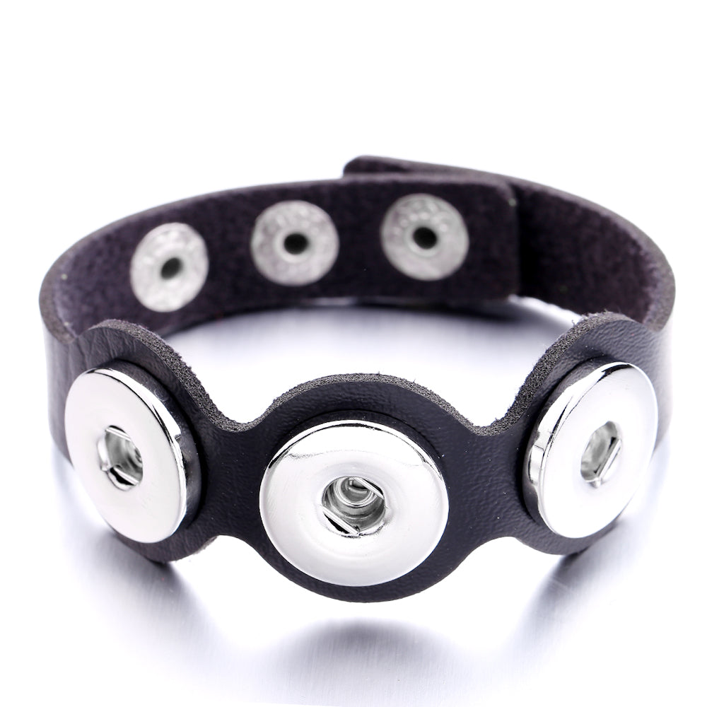 Rugged Hand‑Craft Leather Snap Bracelet | Triple Charm Wrist Cuff