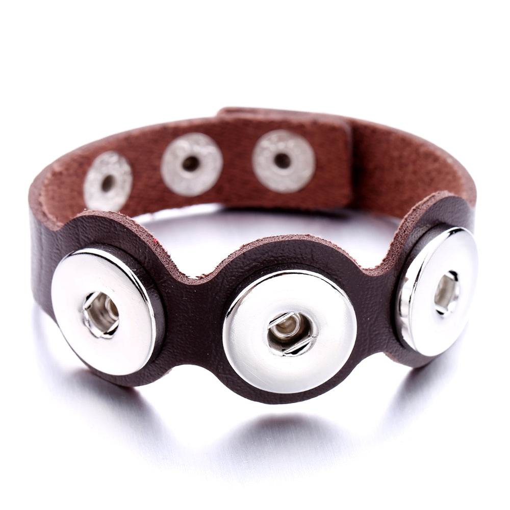 Rugged Hand‑Craft Leather Snap Bracelet | Triple Charm Wrist Cuff
