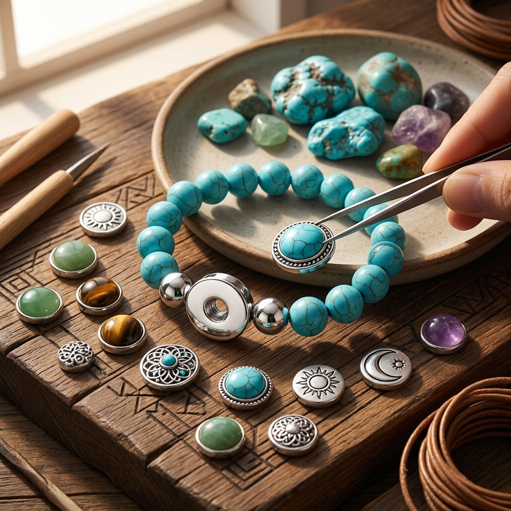 Turquoise Stone Snap Bracelet | Personalized Charm Jewelry