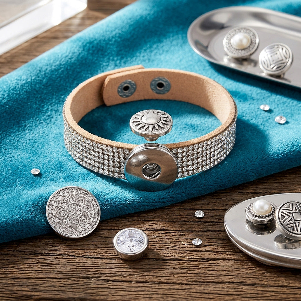 Rhinestone Snap Bracelet | Personalized Charm Jewelry with Glamour