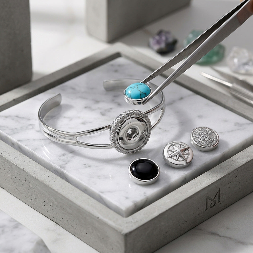 Minimalist Snap Bangle Bracelet | Interchangeable Charm Jewelry