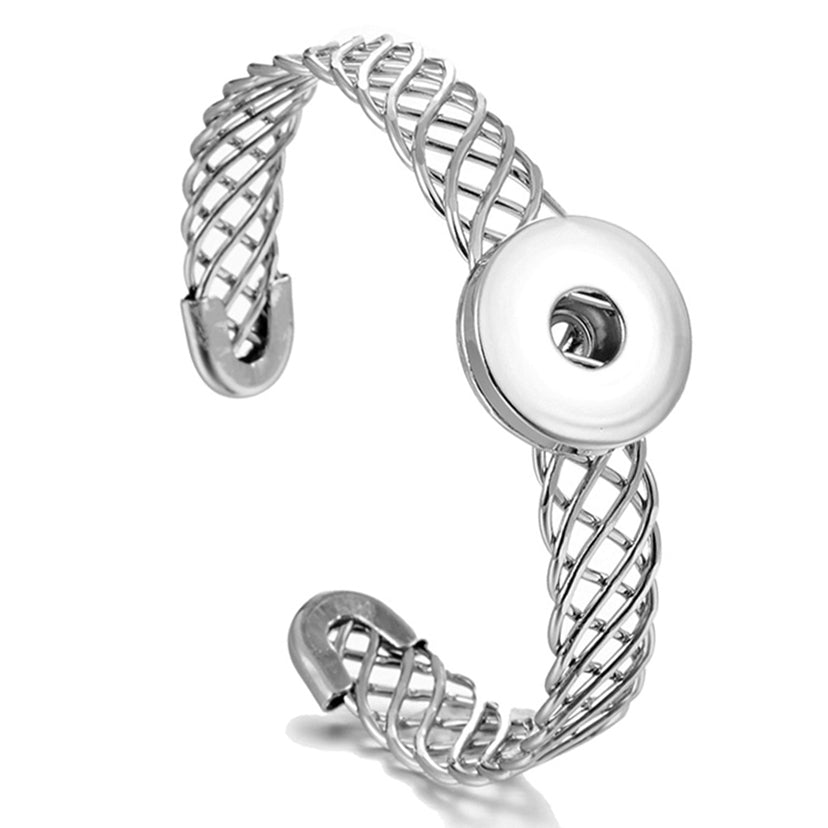 Twisted Wire Cuff Bracelet | 18mm Snap Button Bangle, Interchangeable Charm Jewelry