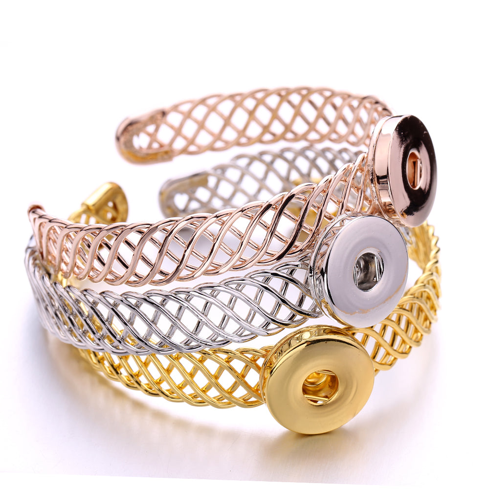 Twisted Wire Cuff Bracelet | 18mm Snap Button Bangle, Interchangeable Charm Jewelry