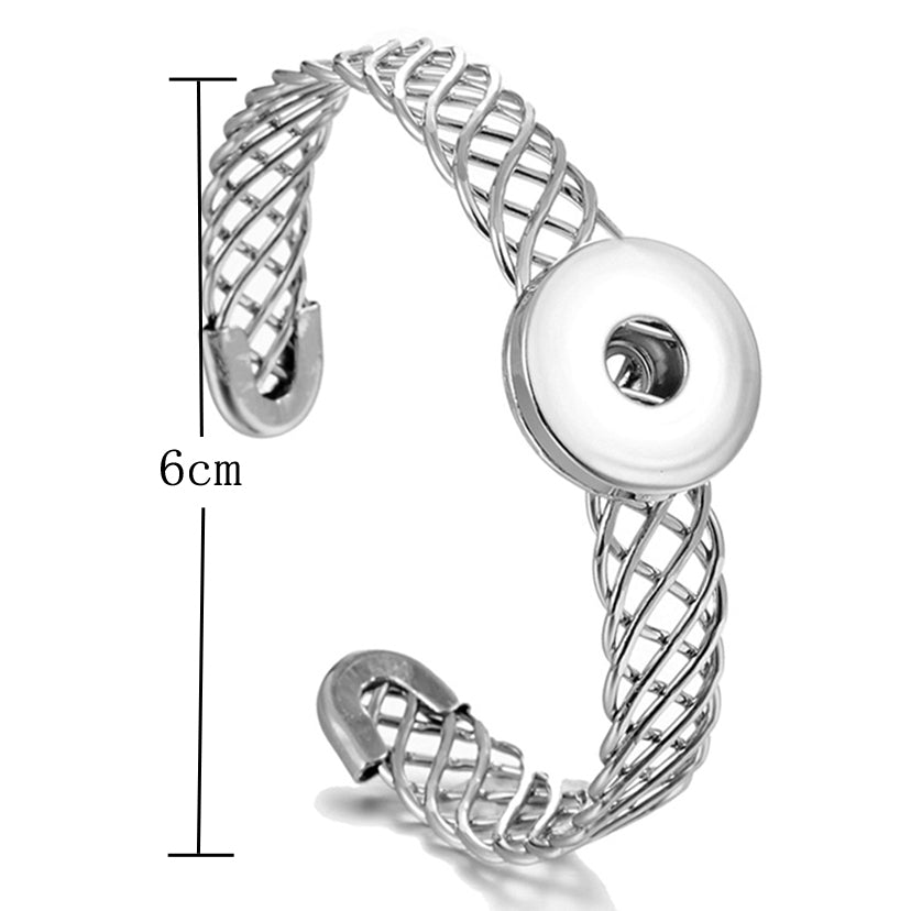 Twisted Wire Cuff Bracelet | 18mm Snap Button Bangle, Interchangeable Charm Jewelry