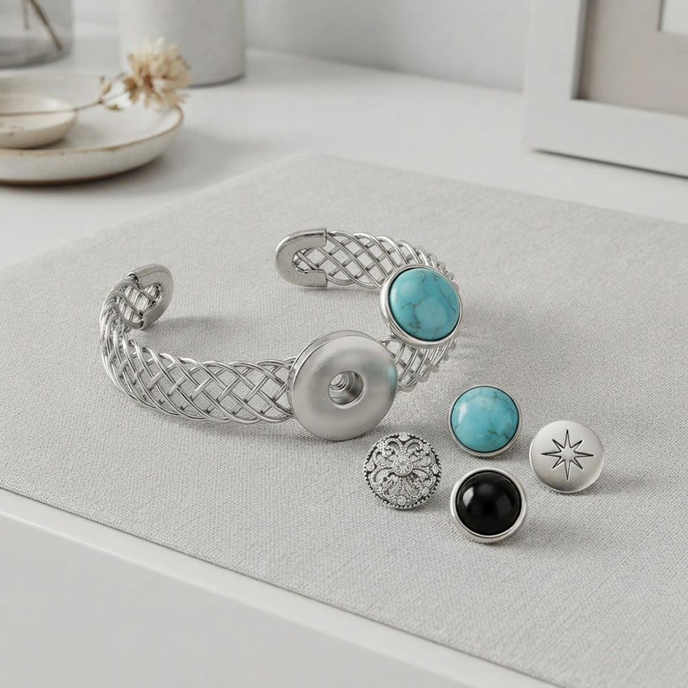 Twisted Wire Cuff Bracelet | 18mm Snap Button Bangle, Interchangeable Charm Jewelry
