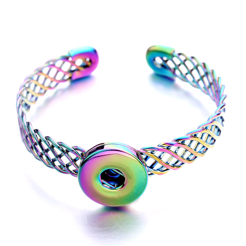 Twisted Wire Cuff Bracelet | 18mm Snap Button Bangle, Interchangeable Charm Jewelry