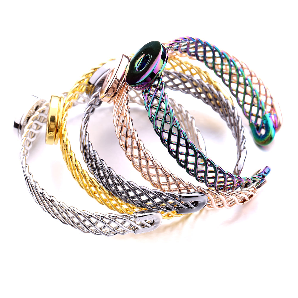 Twisted Wire Cuff Bracelet | 18mm Snap Button Bangle, Interchangeable Charm Jewelry