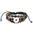 Vintage Leather Snap Bracelet | Natural Beads Charm Jewelry