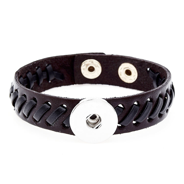 Braided Leather Snap Bracelet | Vintage Rock Style Charm Jewelry