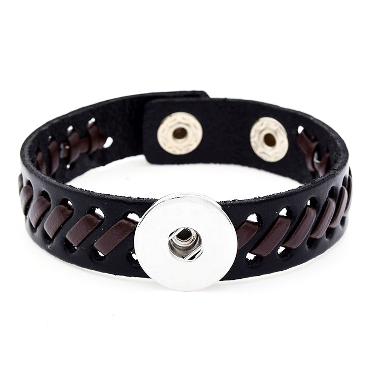 Braided Leather Snap Bracelet | Vintage Rock Style Charm Jewelry