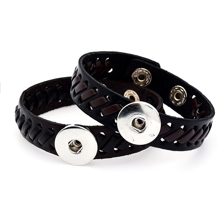 Braided Leather Snap Bracelet | Vintage Rock Style Charm Jewelry