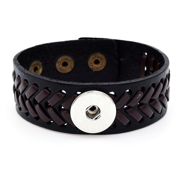 Black Leather Snap Bracelet | Vintage Braided Charm Jewelry