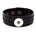 Black Leather Snap Bracelet | Vintage Braided Charm Jewelry