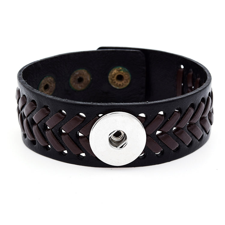 Black Leather Snap Bracelet | Vintage Braided Charm Jewelry