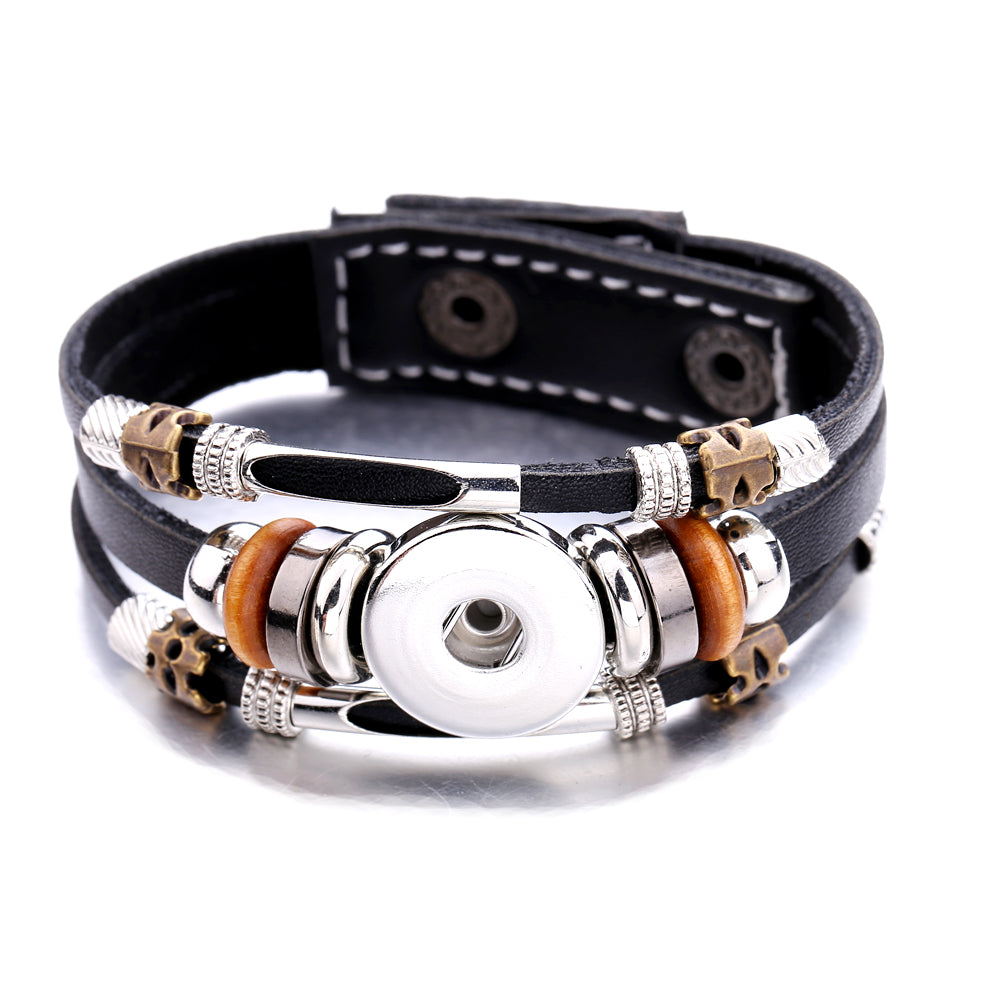 Leather Charm Bracelet with Snap Design | Rustic Vintage Style