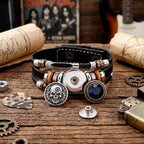 Leather Charm Bracelet with Snap Design | Rustic Vintage Style