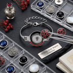 Black Enamel Red Crystal Snap Bracelet, Adjustable Chain Bangle Fits 18mm Ginger Snap Charms