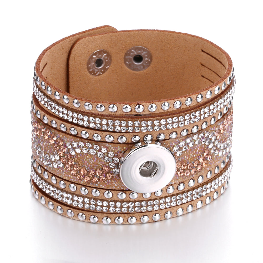 Golden Glow Multi-Layer Leather Snap Bracelet