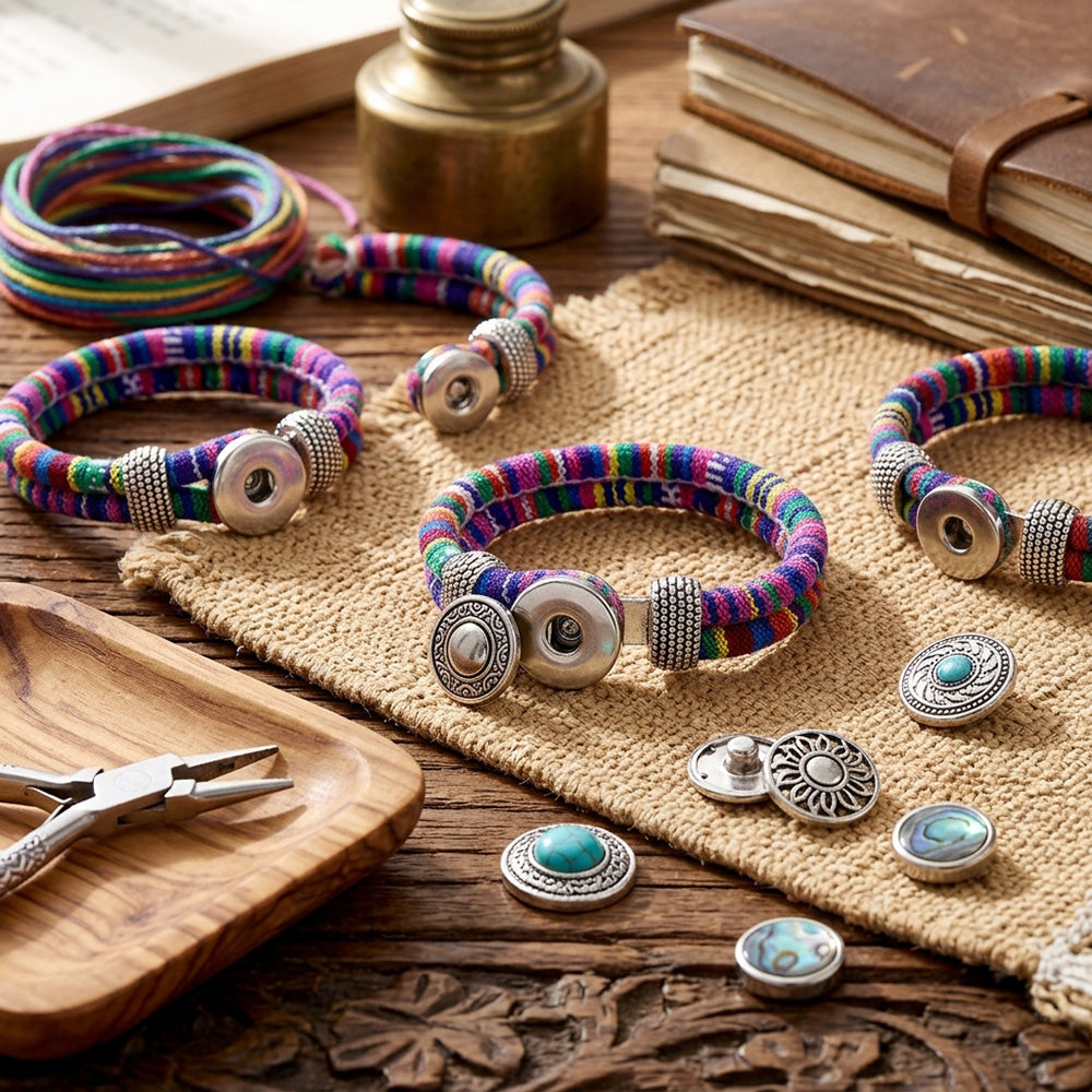Rainbow Threads Snap Bracelet | Handmade Boho Bracelet for Everyday Style