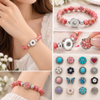 Crimson Bloom Beaded Snap Bracelet