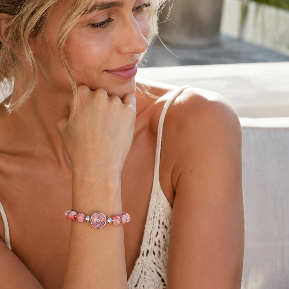 Crimson Bloom Beaded Snap Bracelet