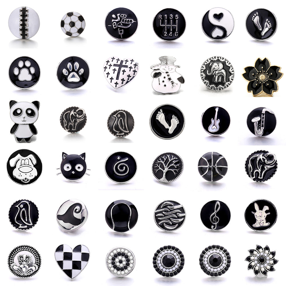 18mm Interchangeable Black & White Enamel Snap Charms for Snap Jewelry