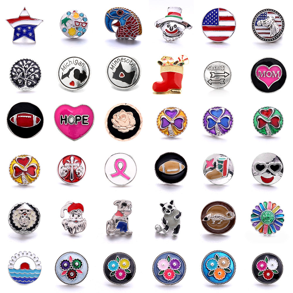 18mm Enamel Snap Button Charms Zinc Alloy Interchangeable DIY Jewelry Accessories