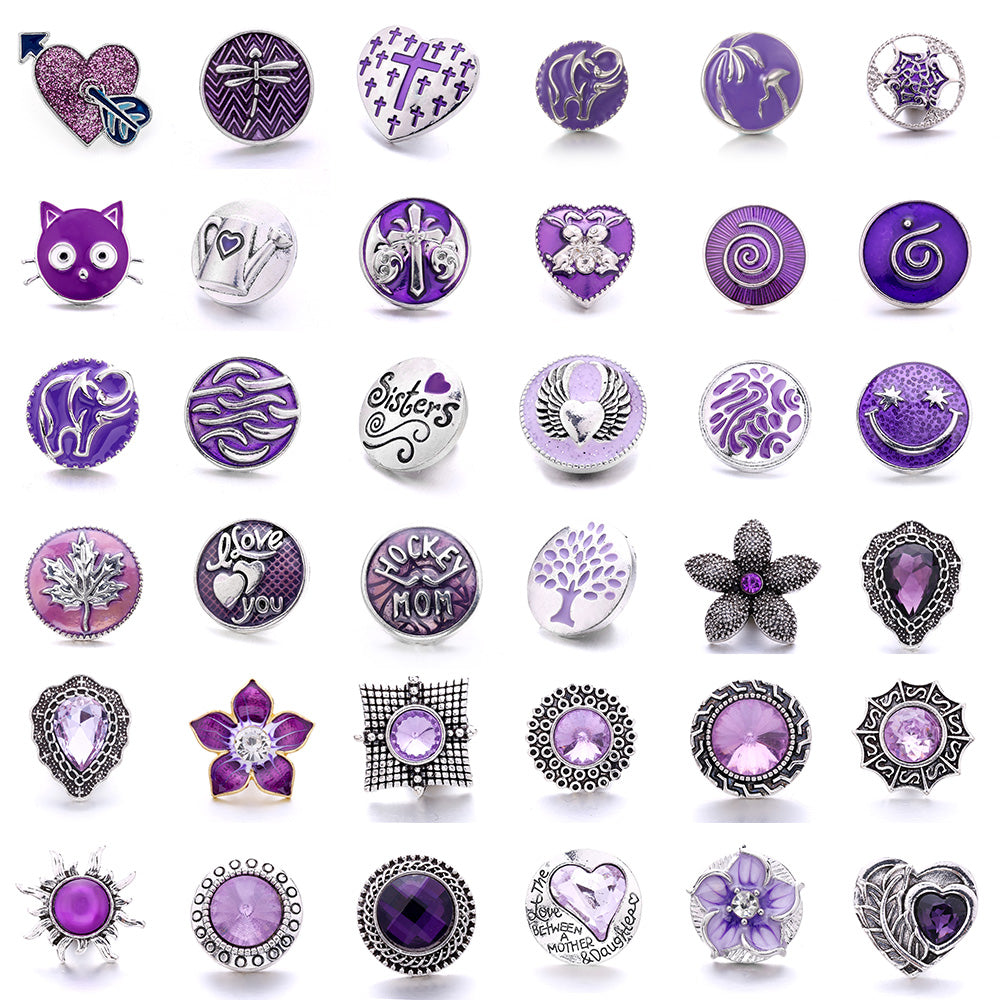 18mm Purple Enamel Snap Charms, Interchangeable Snap Jewelry Buttons for Bracelets