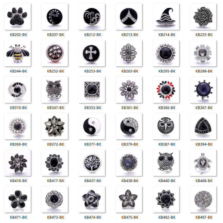 Black Rhinestone Snap Button Charms for DIY Jewelry