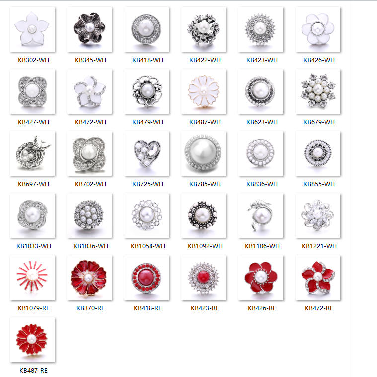 Interchangeable 18mm Pearl Snap Charms with Floral Rhinestone Designs