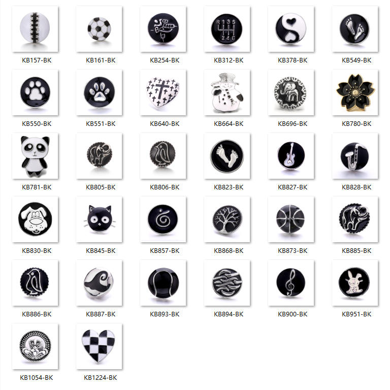 18mm Interchangeable Black & White Enamel Snap Charms for Snap Jewelry