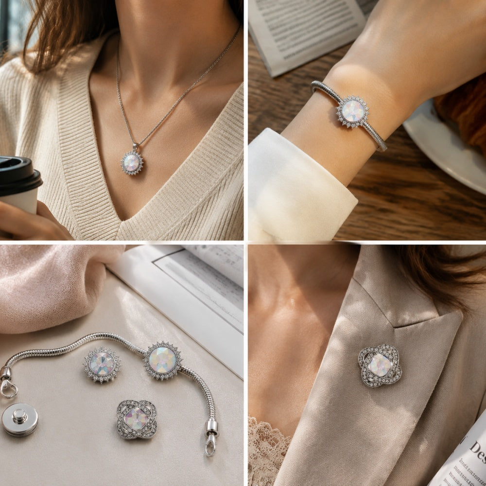 18mm Snap Button Interchangeable Charms Shifting Color Shiny Rhinestone Zinc Alloy Charms